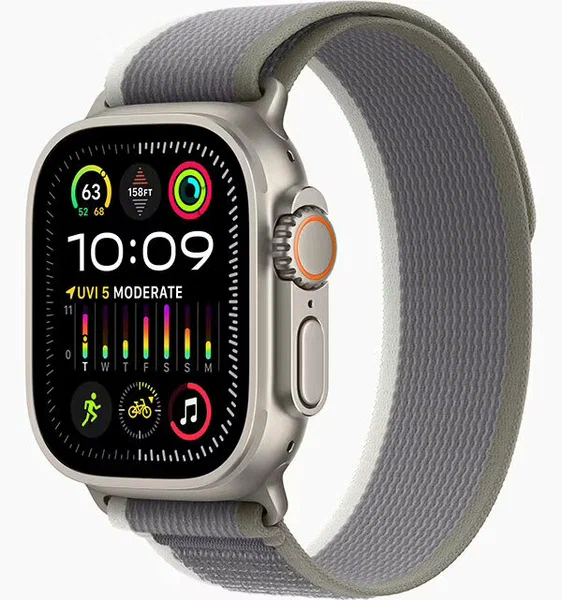 Apple Watch Ultra 2 GPS + Cellular 49mm (корпус - титан, ремешок Trail Loop зеленый-серый, IP6X) — купить в Санкт-Петербурге
