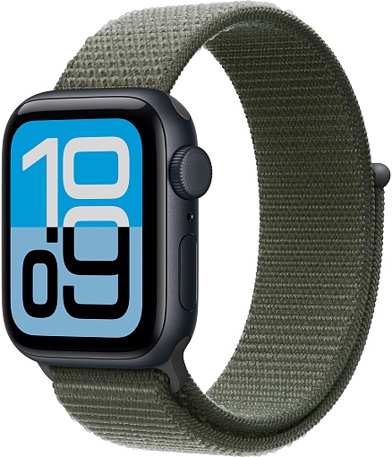 Apple Watch SE 3 44mm (2025) Midnight Aluminum Case with Sport Loop Forest
